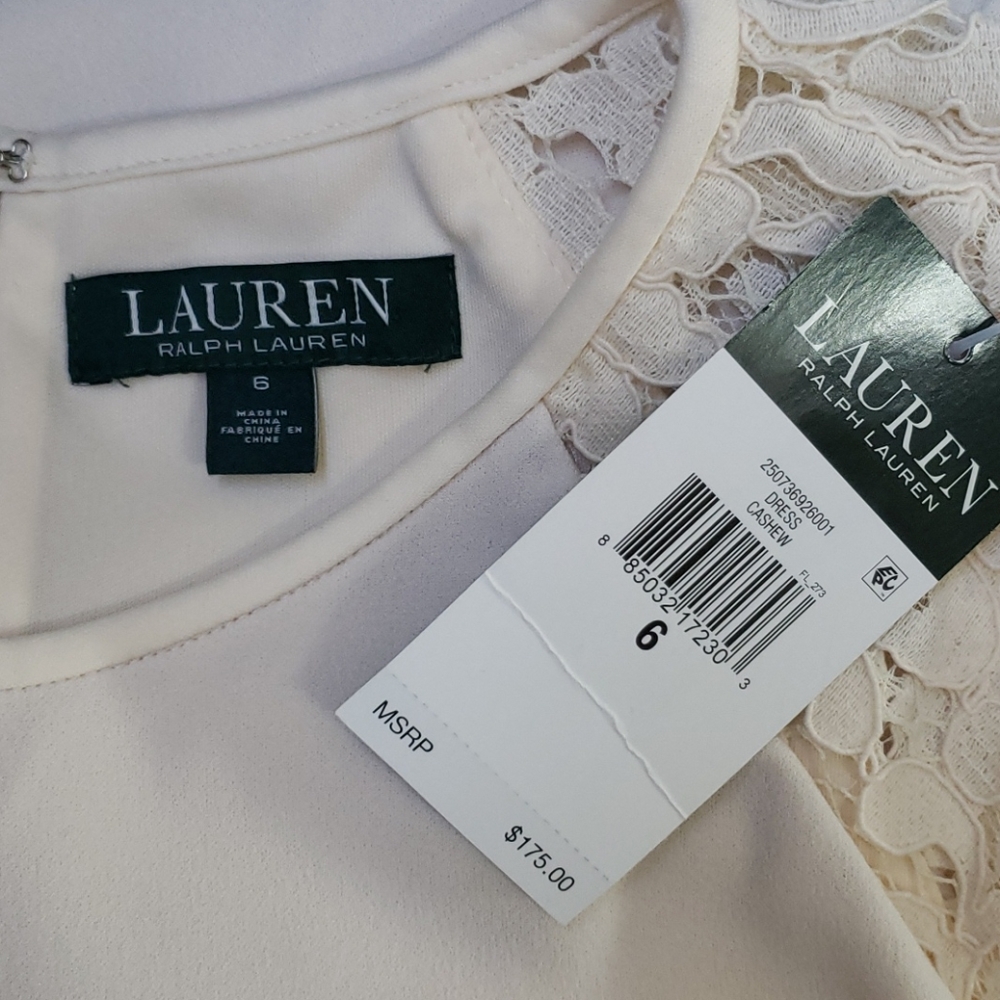 RALPH LAUREN Lace-Trim Crepe A-Line Dress sz 6 NEW - Picture 6 of 11